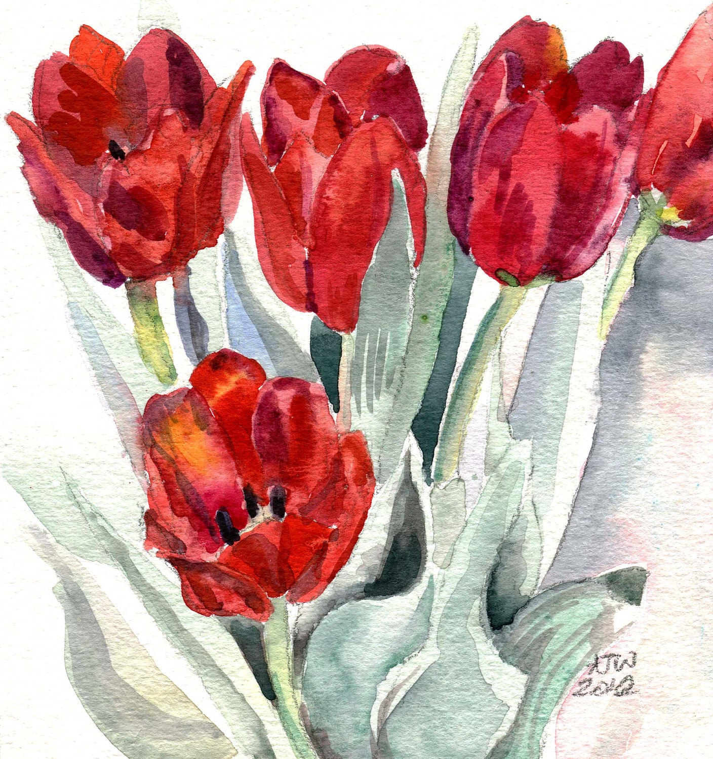 Red Tulips approx. 6 in x 6 in