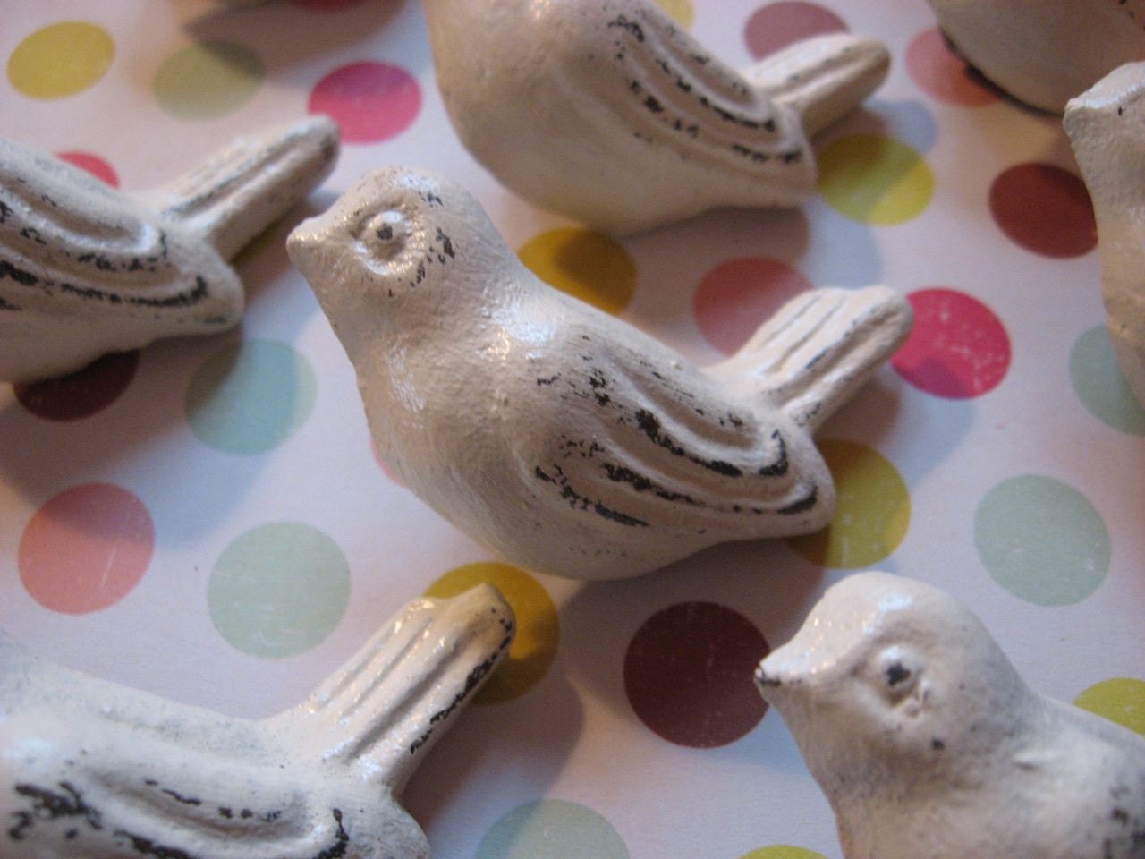 6 Cast Iron Bird Knobs in Cream or White You Customize the Drawer Pulls Cottage Chic