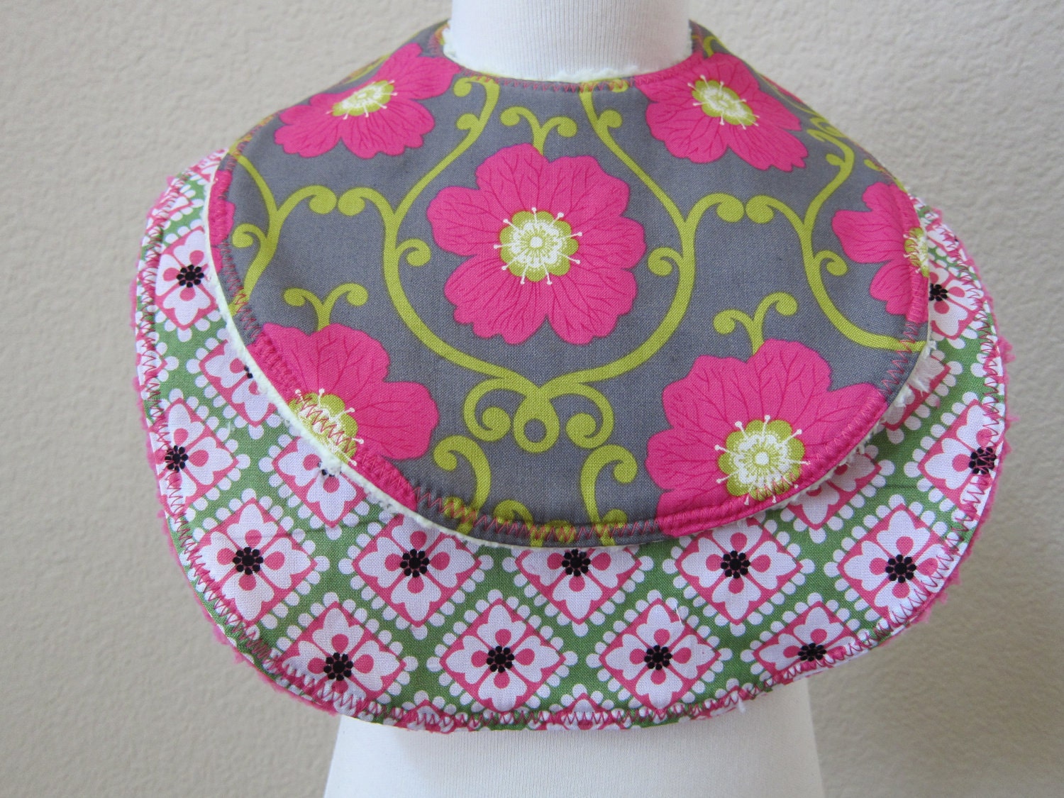 Baby Bibs - Set of 2 - Bright Paisley and Pink and Black Medallion