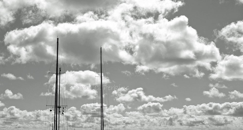Nautical Home Decor Coastal B&W 11x14 print Sailing Lake Michigan clouds contrast summer silhouette sails