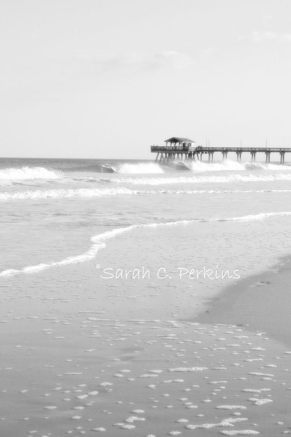 Beach Photography Beautiful Soft Ocean Waves and Pier Fine Art B&W Wall print  11x14 coastal decor nautical beach home decor