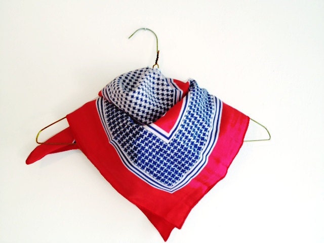 Nautical Scarf in Red White and Blue - Vintage Scarf