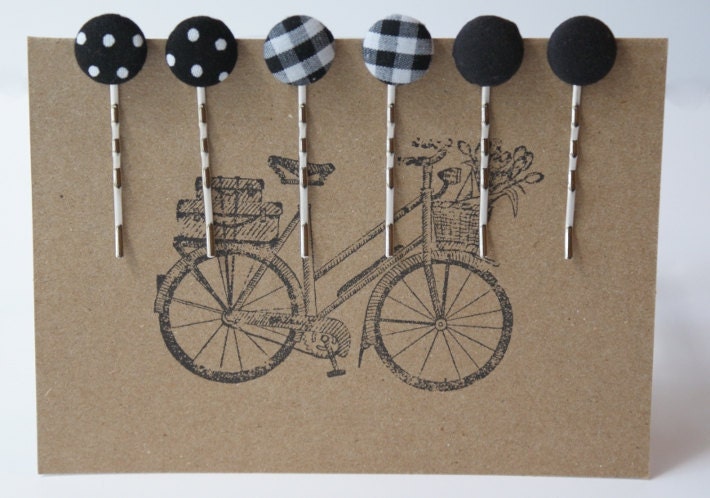 Set of 6 Fabric Covered Bobby Pins - Picnic Party in Black