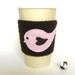 Brown Cup Cozy . Light Pink Bird Tea Drinks Beverage Coffee Hot Cold Heart Sleeve Travel Mug