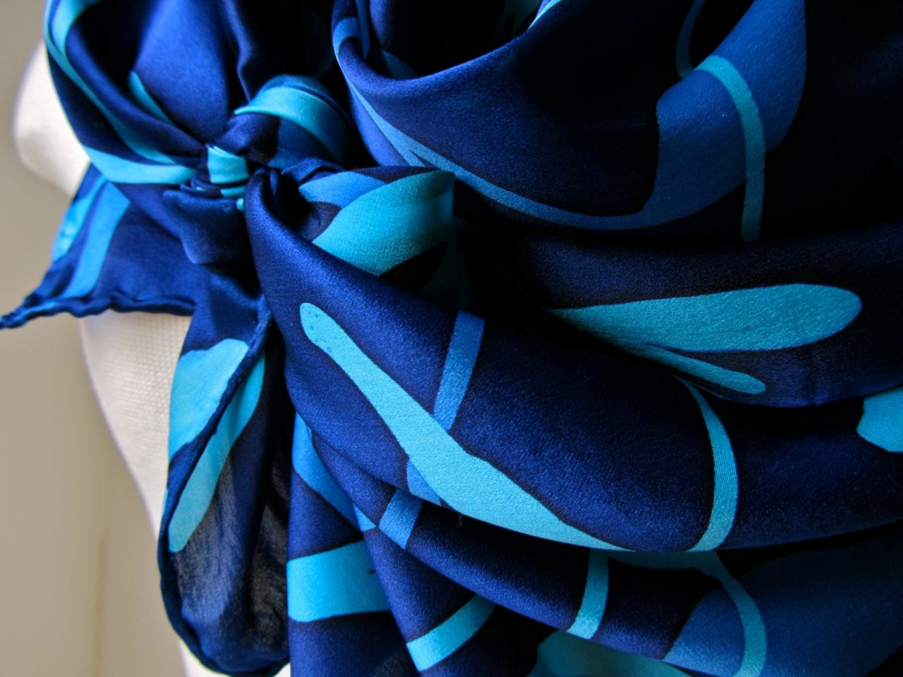 Silk Scarf, Hand Painted - Butterfly Meadows in Cobalt, Sapphire Blue - READY TO SHIP