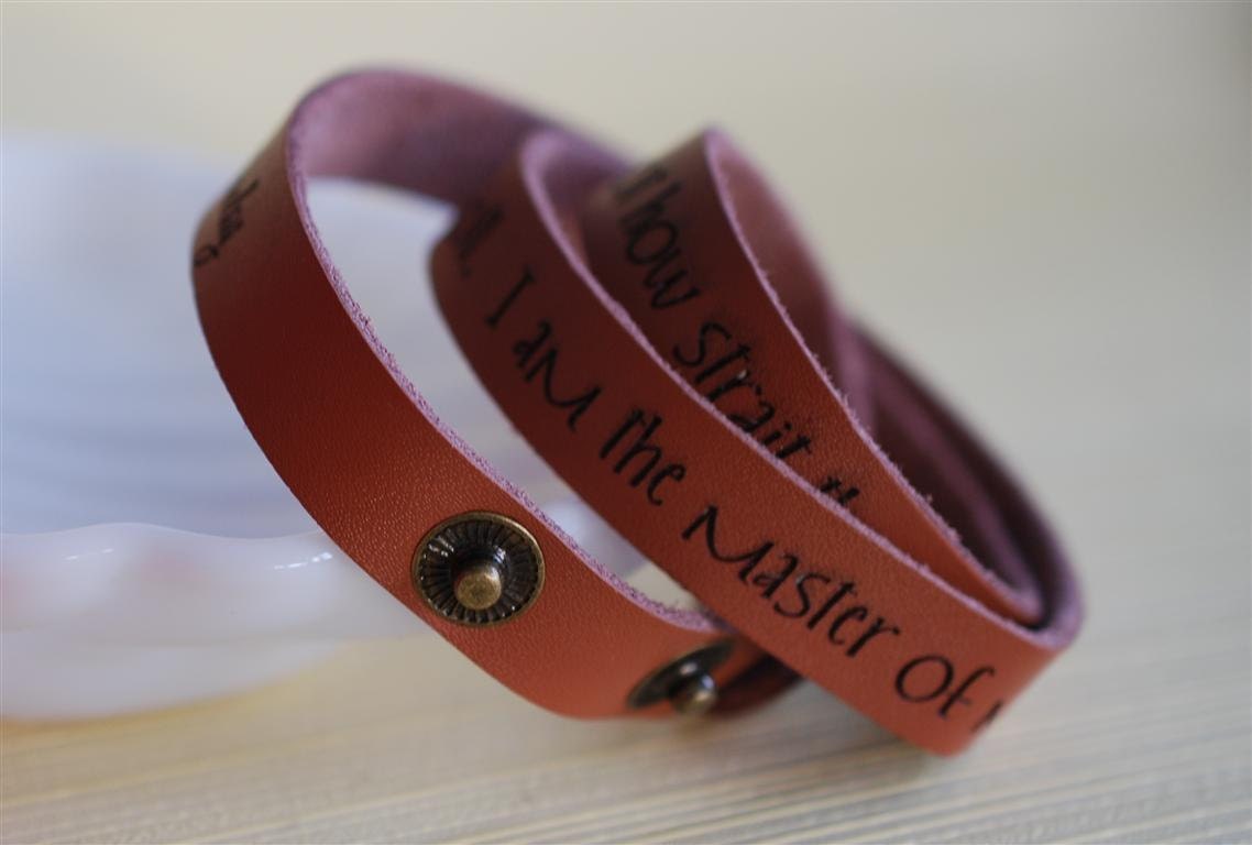 I am the master of my fate --- engraved leather wrap cuff bracelet