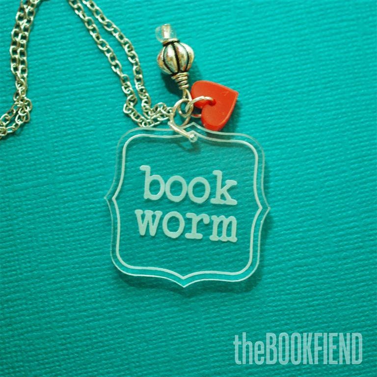 book worm acrylic necklace