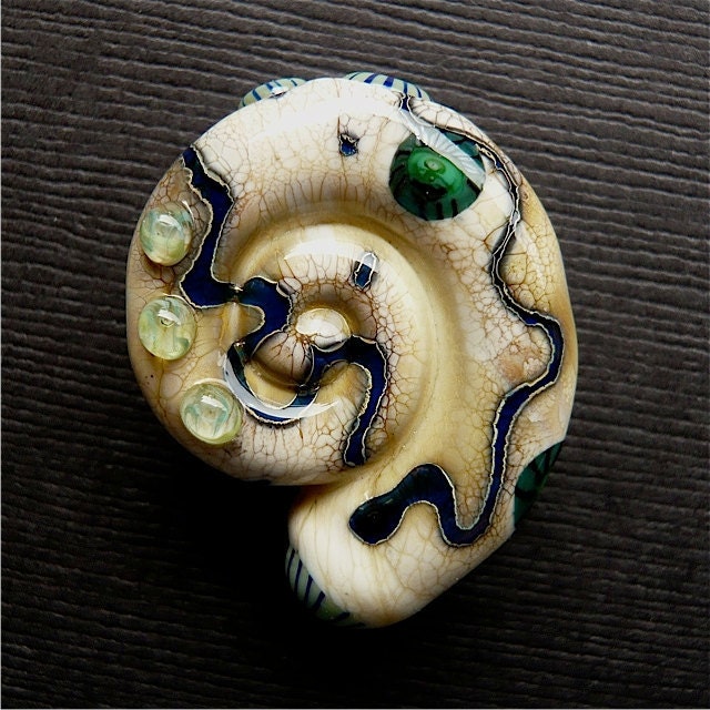 Glass Lampwork Bead Focal Ammonite Shape Sand Ocean SRA