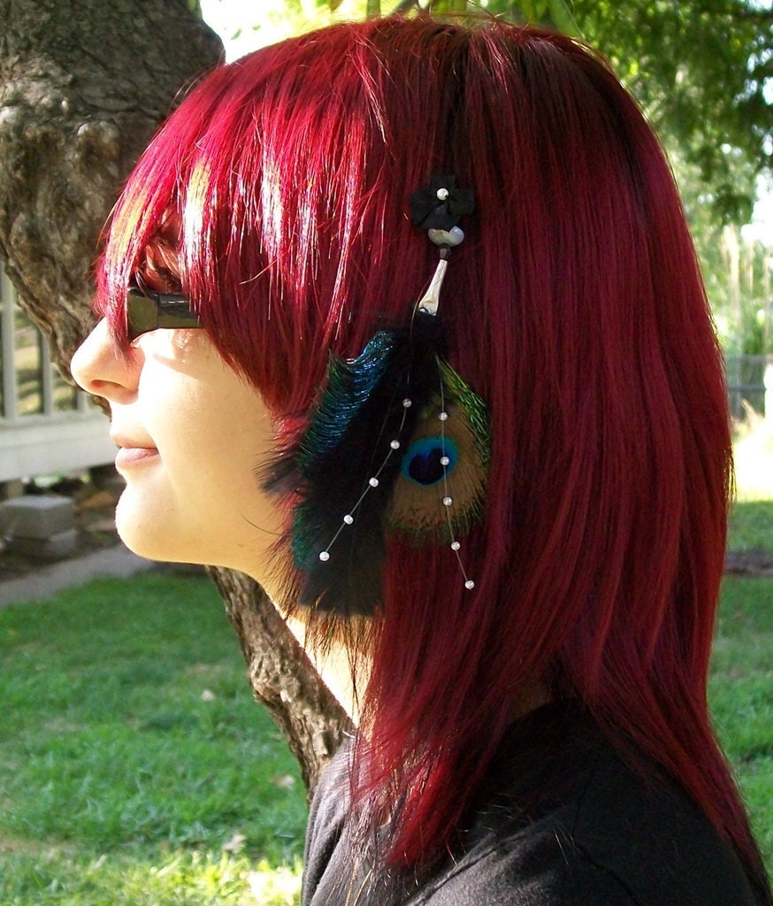 SOLD Feathered Hair Extension Bows and Peacocks Barrette