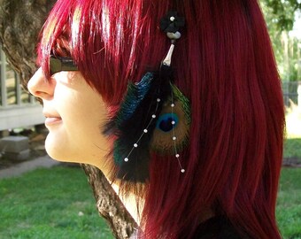 SOLD Feathered Hair Extension Bows and Peacocks Barrette