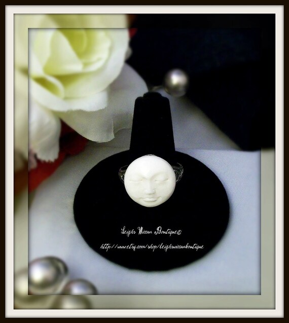 Moon Goddess Divine Feminine Antiqued Sterling Silver Ring