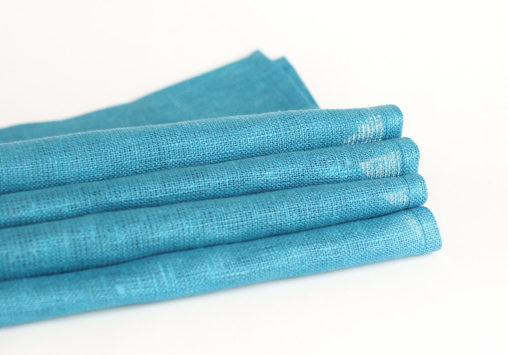 Turquoise linen napkins, set of 4