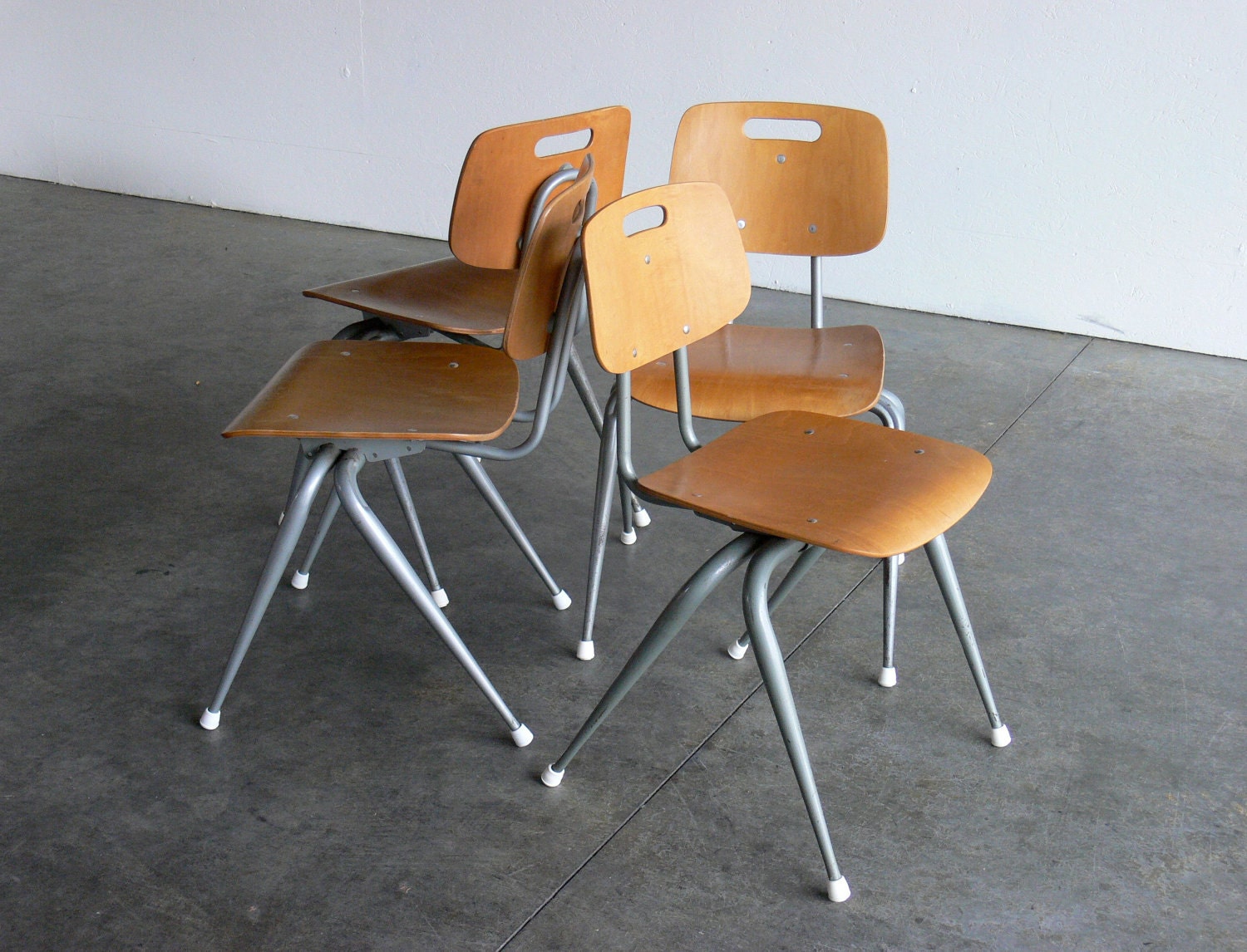 Vintage Industrial/Mid Century Modern Plywood Side Chairs (Set of 4, Adult Sized)