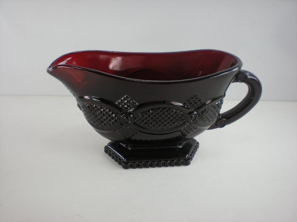 Avon Cape Cod Ruby Red Glass Sauce Boat Dish by oldetymestore
