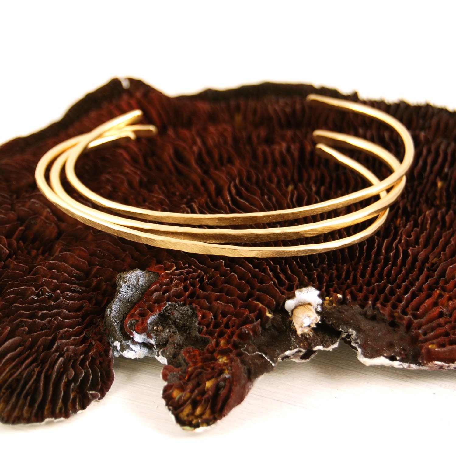 Gold Cuff Bracelets, Set of Three