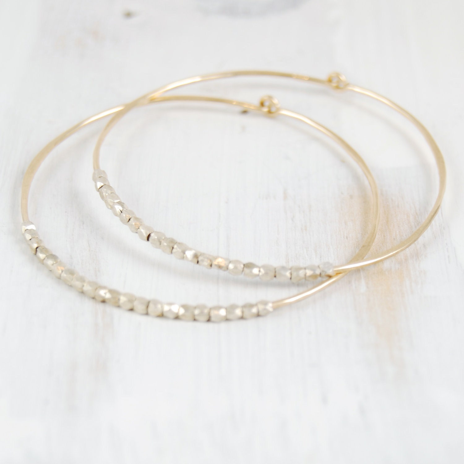 Large 14k Gold and Sterling Silver Hoop, "Duality"