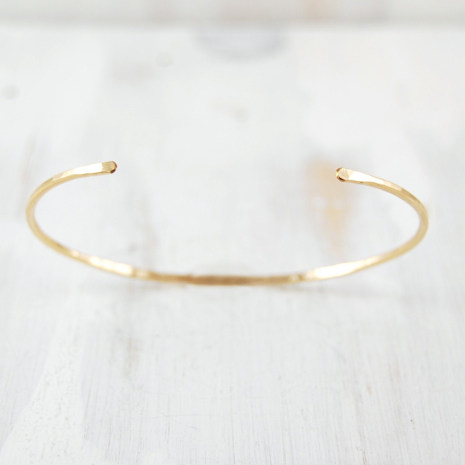Gold Bracelet, Thin Simple Forged Cuff
