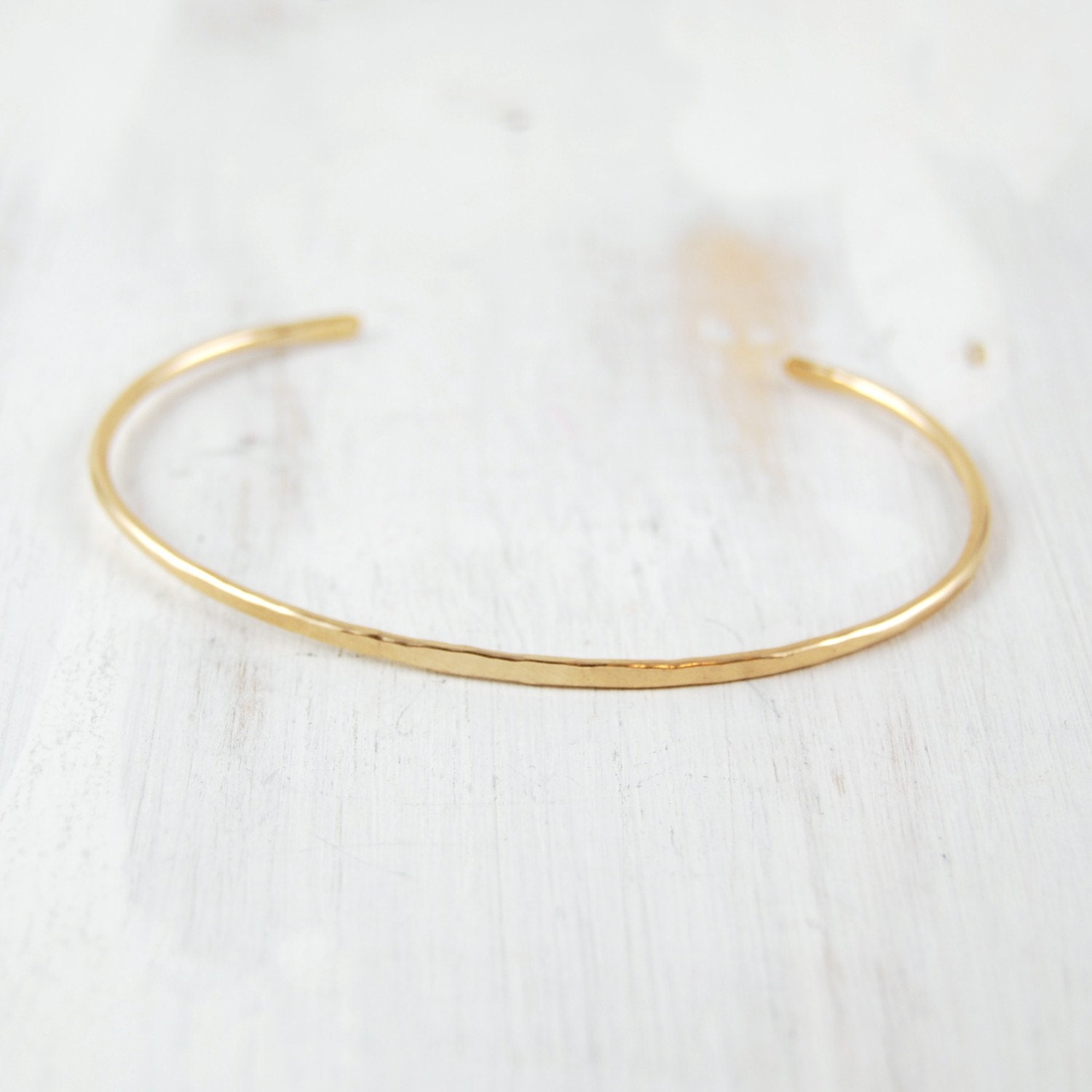 Gold Bracelet, Thin Simple Forged Cuff