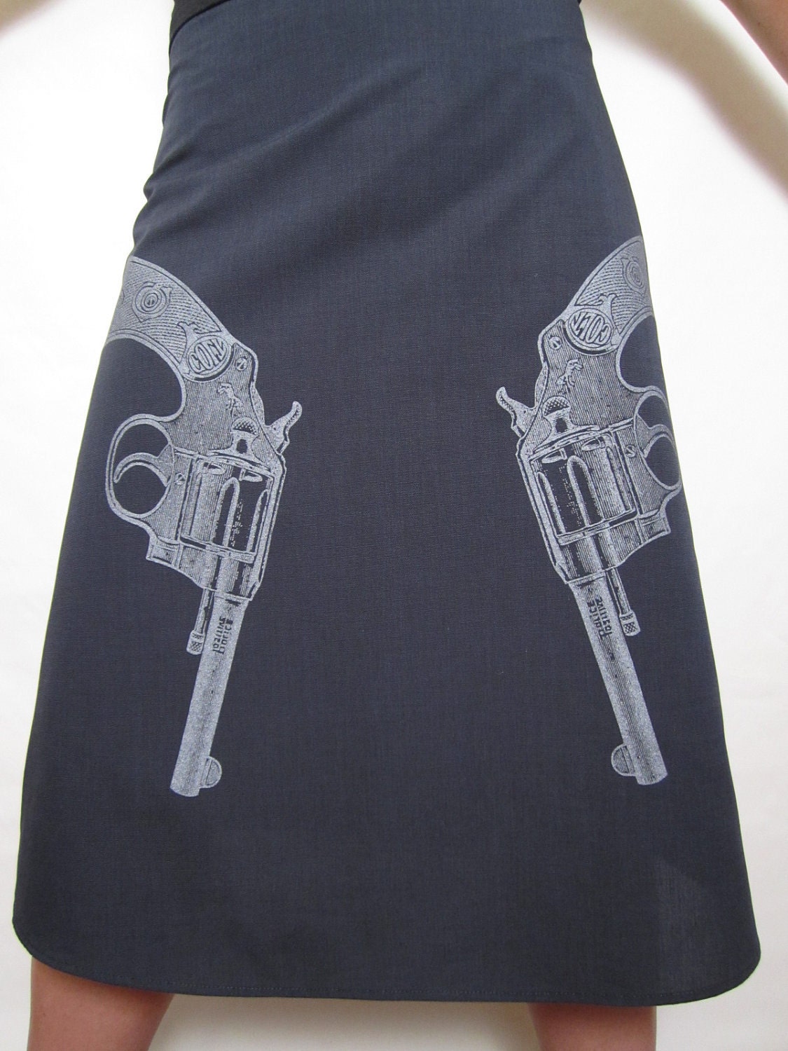 Black A-Line Skirt with Silver Pistol Silk Screen Guns