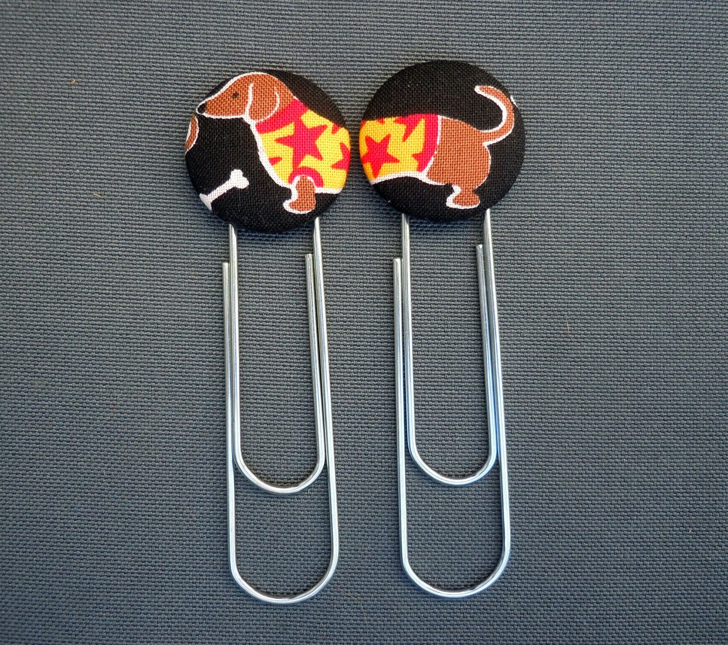 Pair of Dachshund Fabric Covered Button Bookmarks