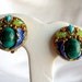 Blue & Green Leaf Earrings - Vintage clip ons