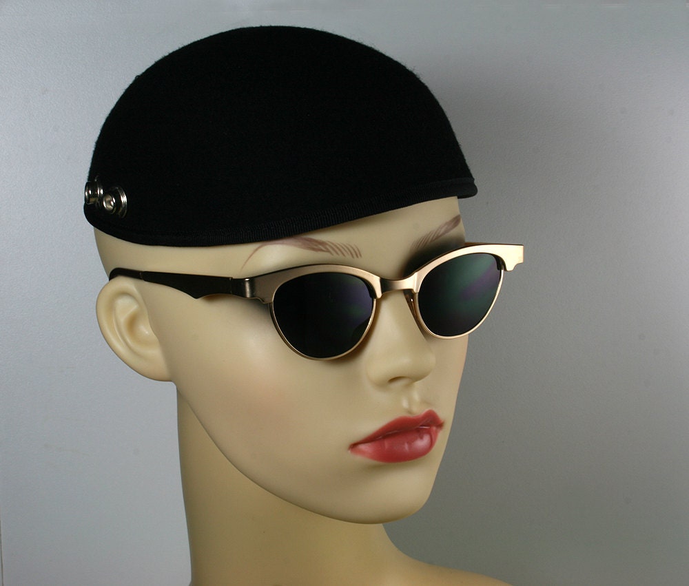 Vintage 80's retro 1930s 1950s steampunk gold metal cats eyes sunglasses