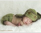 Aviator Hat & diaper cover Newborn Photo prop in GREEN - Photography Baby Set - 2pcs