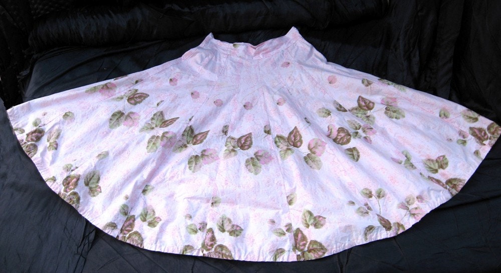 Big Skirt Pink Cotton Novelty Print Skirt Rockabilly 106" Hemline Peggy Sue Sock Hop Skirt 50s Big Skirt