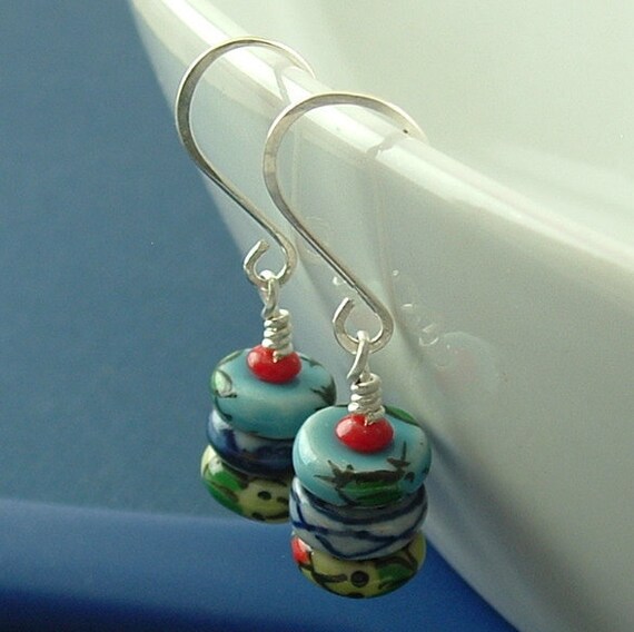 Ceramic earrings multicolored on sterling by hazaricreations
