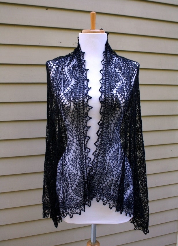 Knitted Lace Shawl, Black, Estonian Lace, Maikell