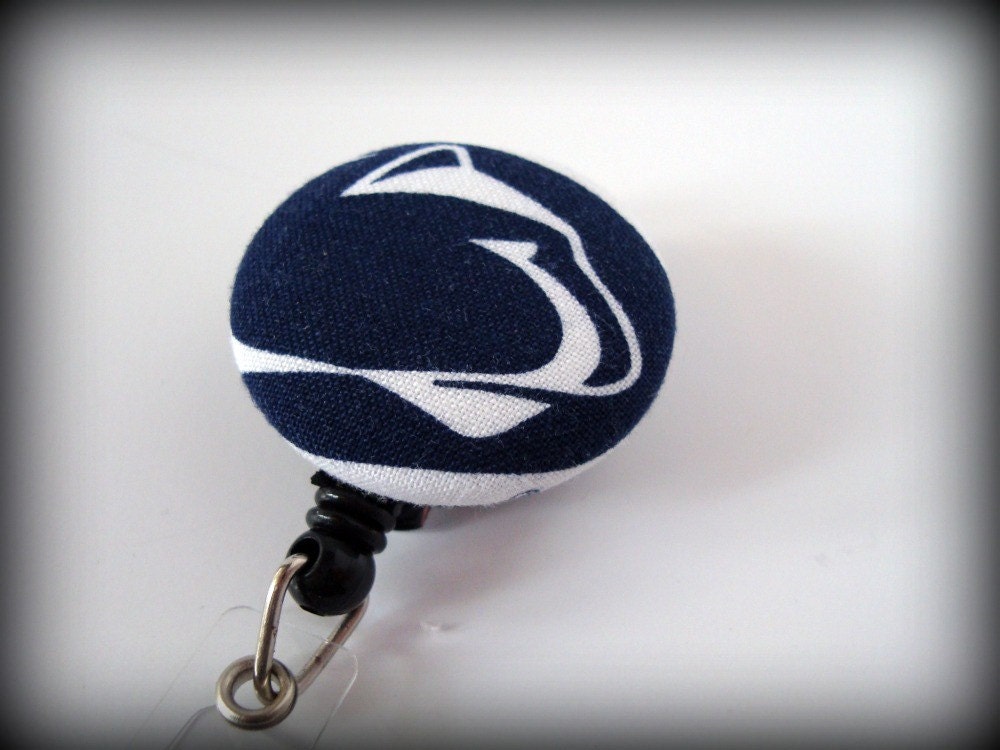Fabric Covered Badge Reel Made From Penn State Fabric  ID Holder OR Keychain