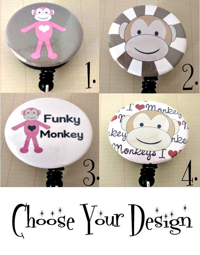 Funky Monkey Choose Your Design -- Mylar Covered Badge Reel, ID Holder