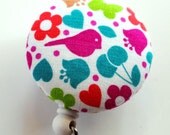Pretty Bird- Fabric Covered Badge Reel, ID Holder OR Keychain