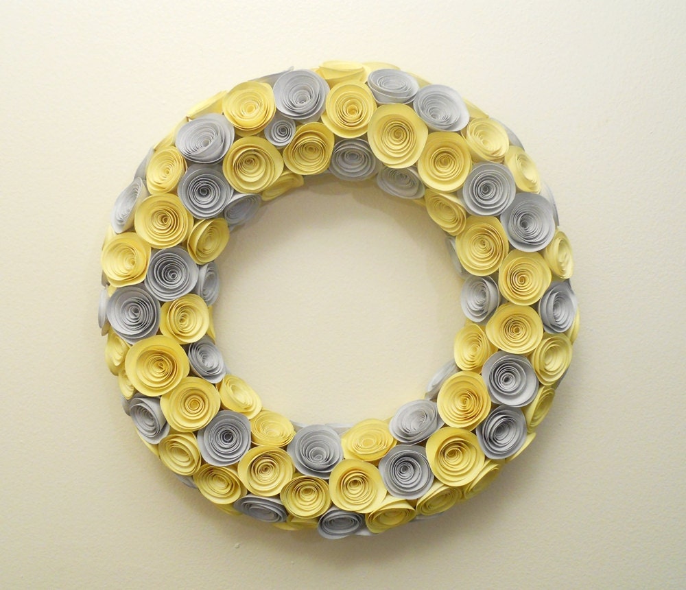 Yellow and Gray Paper Rose Wreath 13 Inches