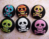 6 pirate skull crossbones goth big fabric covered buttons XL 38mm 1 1/2 inches