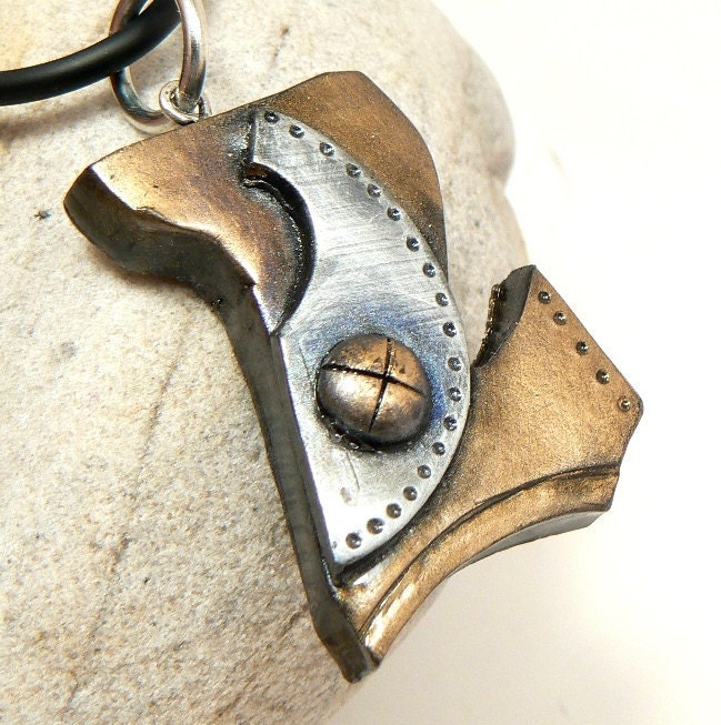 Post Apocalyptic Jewelry Urban Chic Pendant Industrial Metallic Brass Silver