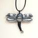Steel Blue Wing Dragonfly Pendant Steampunk W/Black Wire Crystal Clear
