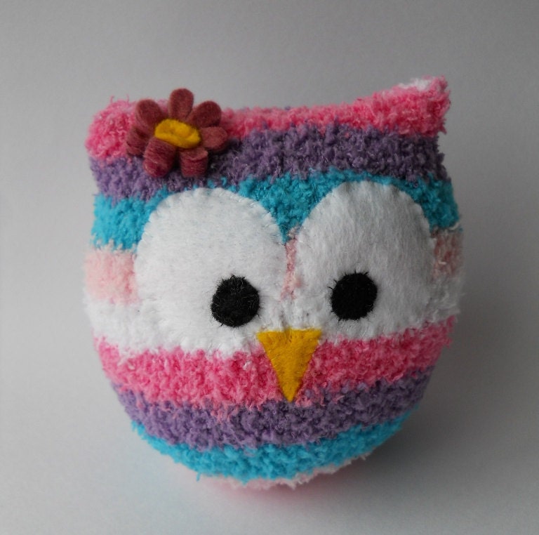 owl, sock animal, plush animal, sock doll, pink, hoot, sock sculpture, Ellie