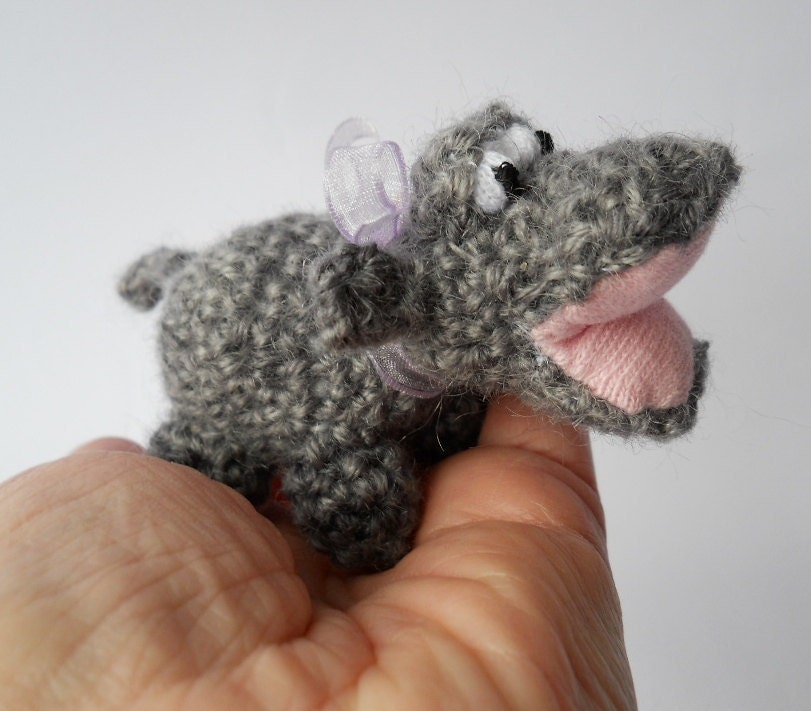 Amigurumi crochet animal hippo wool animal doll miniature grey gray stuffed animal called Harriet