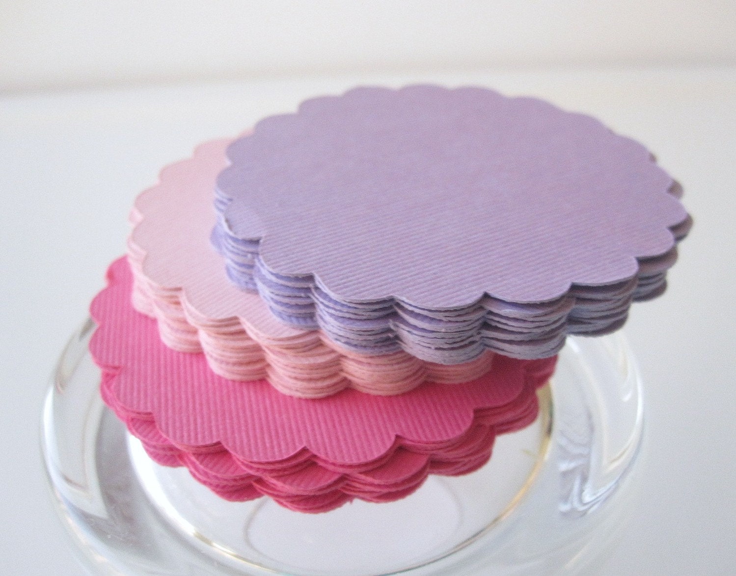 24 scalloped circles Die Cuts (3.0 inches) in Hot Pink, Pink and Purple Cardstock A11 Il_170x135