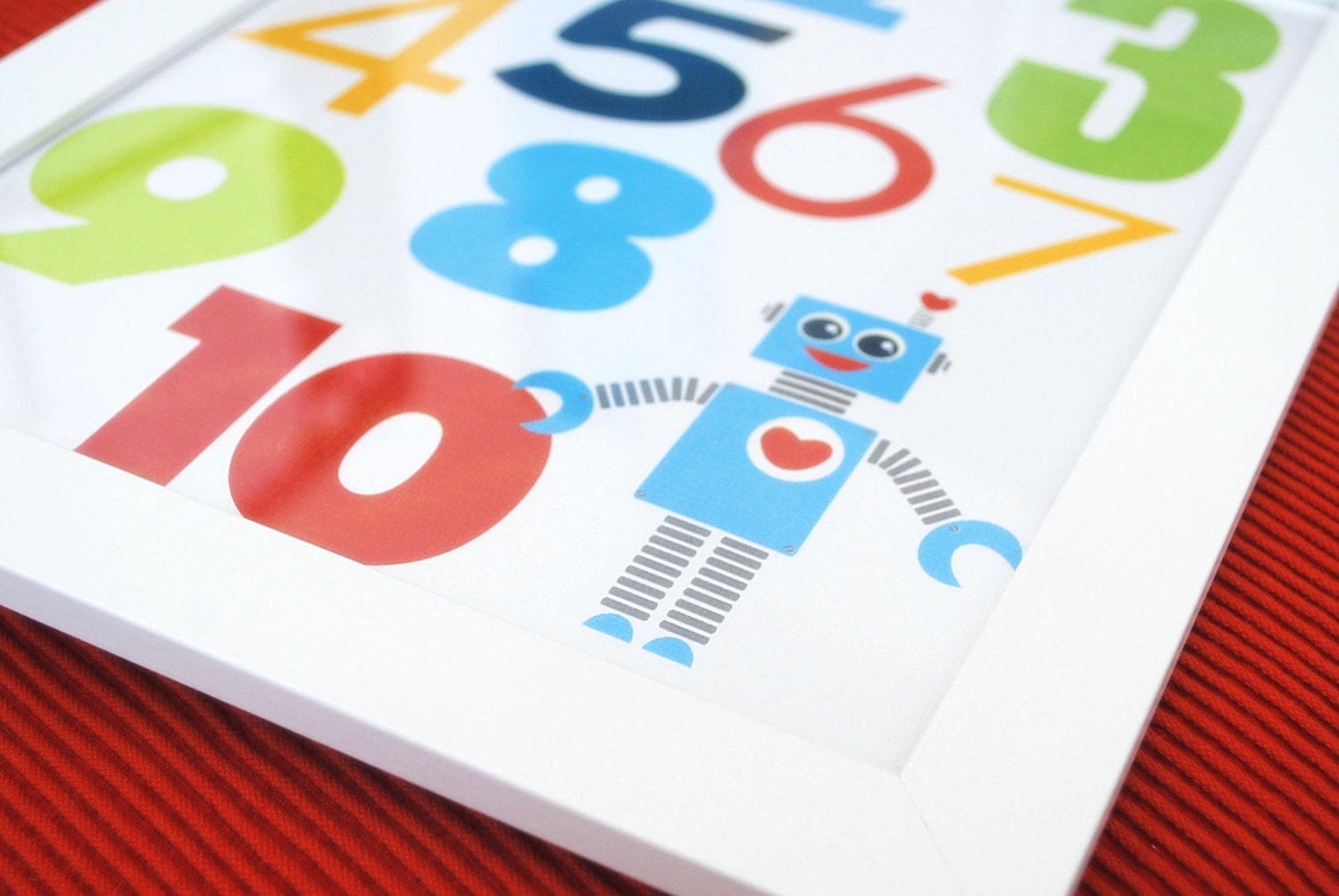 ON SALE Numbers Robot Boy Wall Print, 8 x 10, Robot illustration and Typography A288 Il_170x135