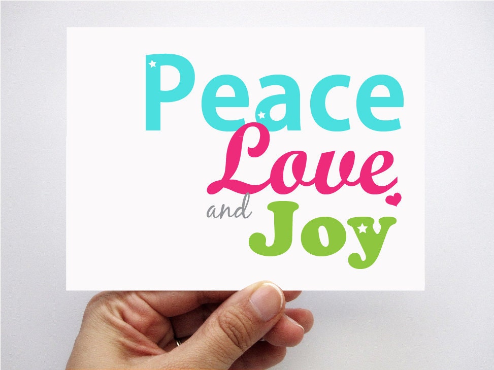 Holiday Card set of 6 - 6 Peace, Love and Joy Christmas Cards A337 Il_570xn