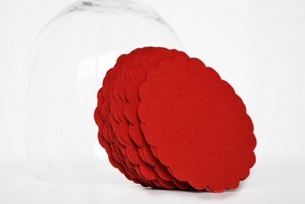 27 Red scalloped circles (3.5 Inches) Textured Cardstock A263 Il_570xn