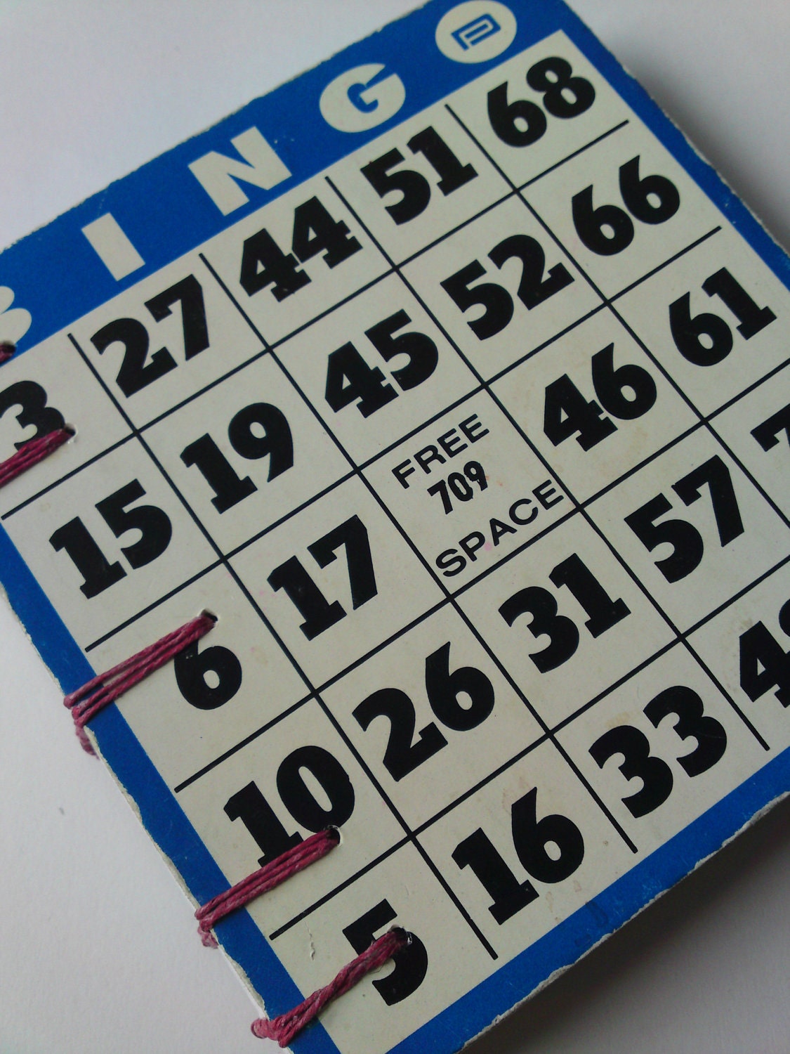 Vintage bingo book / journal / sketchbook - dark blue with red thread