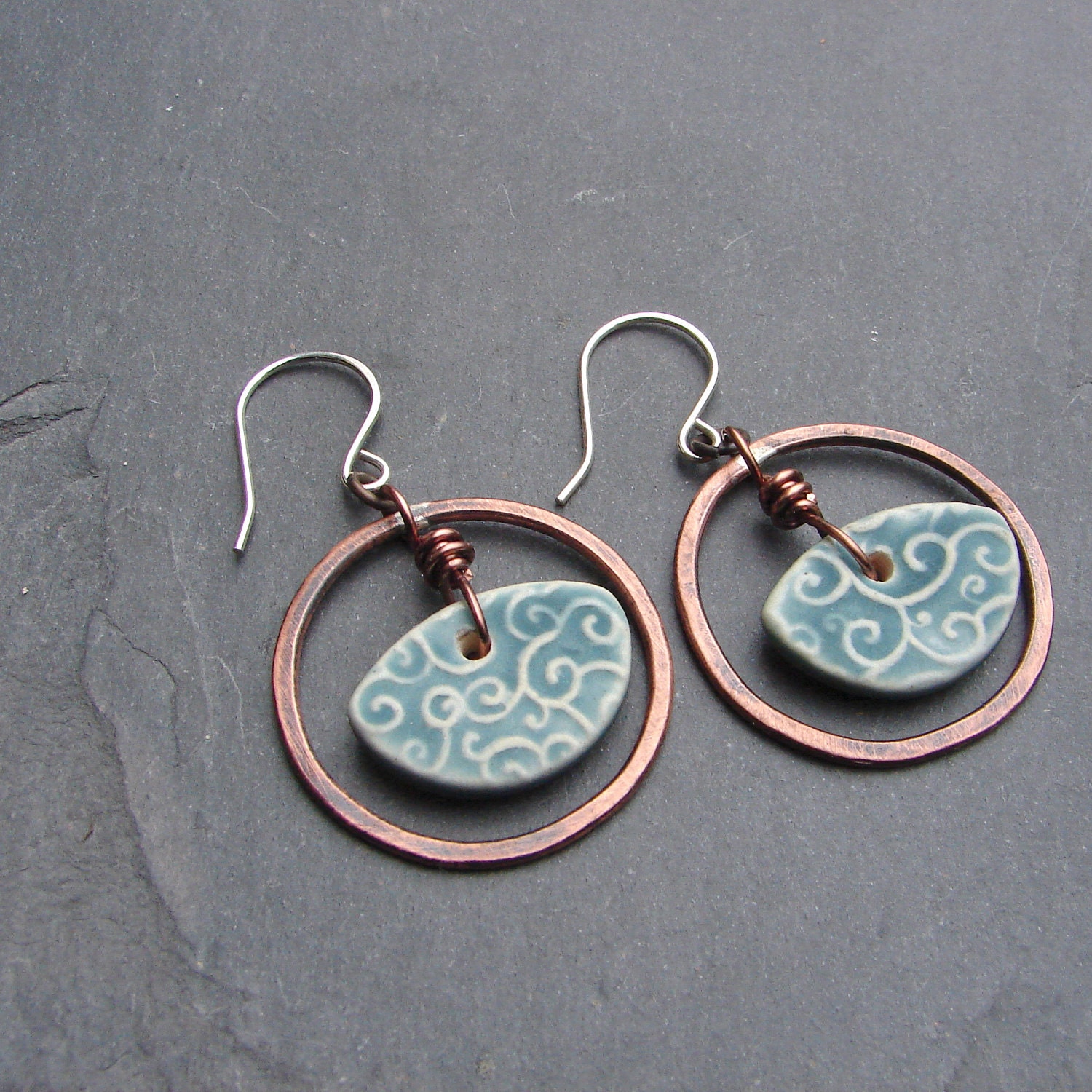 Copper and Blue Porcelain Earrings - ForMySweetDaughter