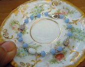 Vintage Cornflower Blue Rosary Bead Bracelet With Vintage Crucifix Beads and White Mary Bead Free Shipping US and Canada