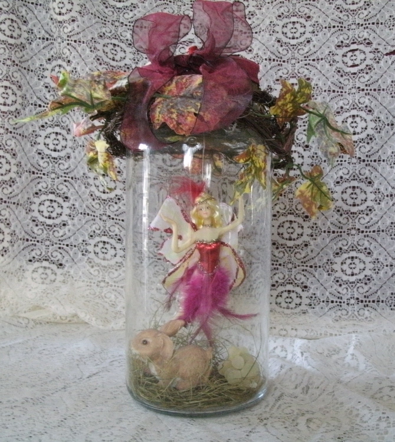 Captured Flying Fairy In Jar, fairie fae celtic mystical magical pixie new age metaphysical fantasy steampunk floral figurine minature doll