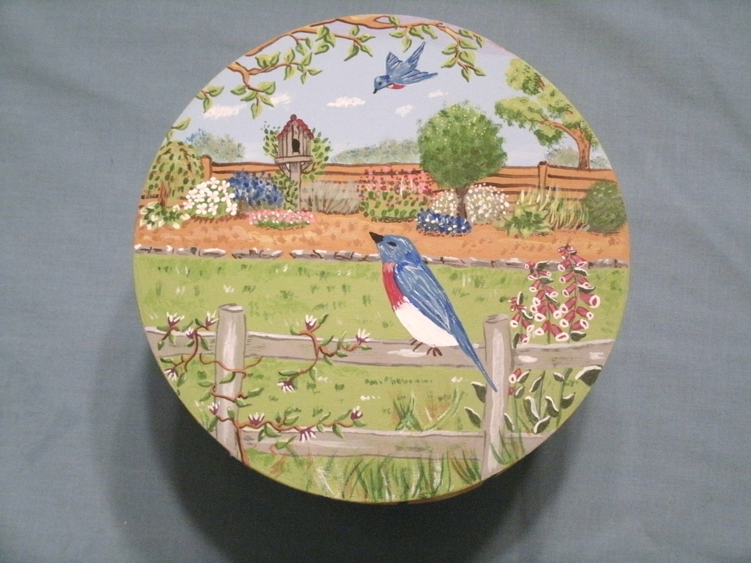 Birds In A Garden Jewelry Box, trinket keepsake victorian cottage chic primitive acrylic decorative tole painting home decor folk art