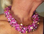 Hot  Pinks, Fuschia etc. Handbeaded Fashion Necklace