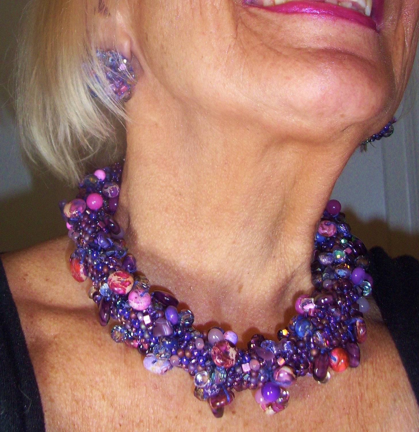 Amethyst Handbeaded "Juliana Like" Fashion Necklace and Earrings
